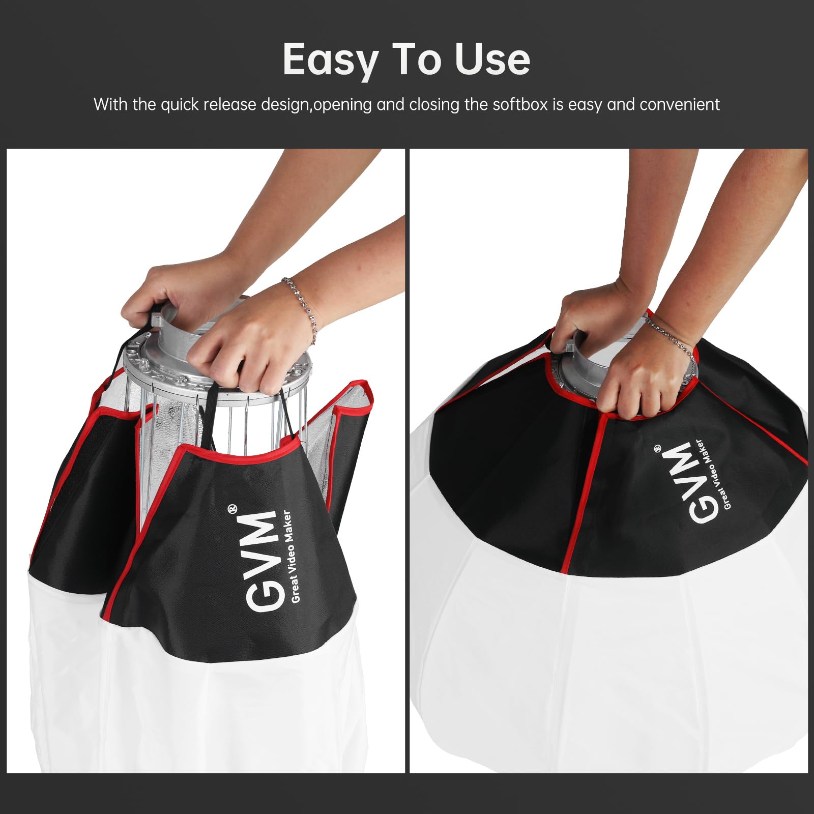 GVM 26-inch/65cm Quick-Setup Bowens Mount Lantern Softbox - Portable Light Modifier for GVM SD Series & Compatible Studio Lights - Perfect for Portrait, Product Photography & YouTube Videos