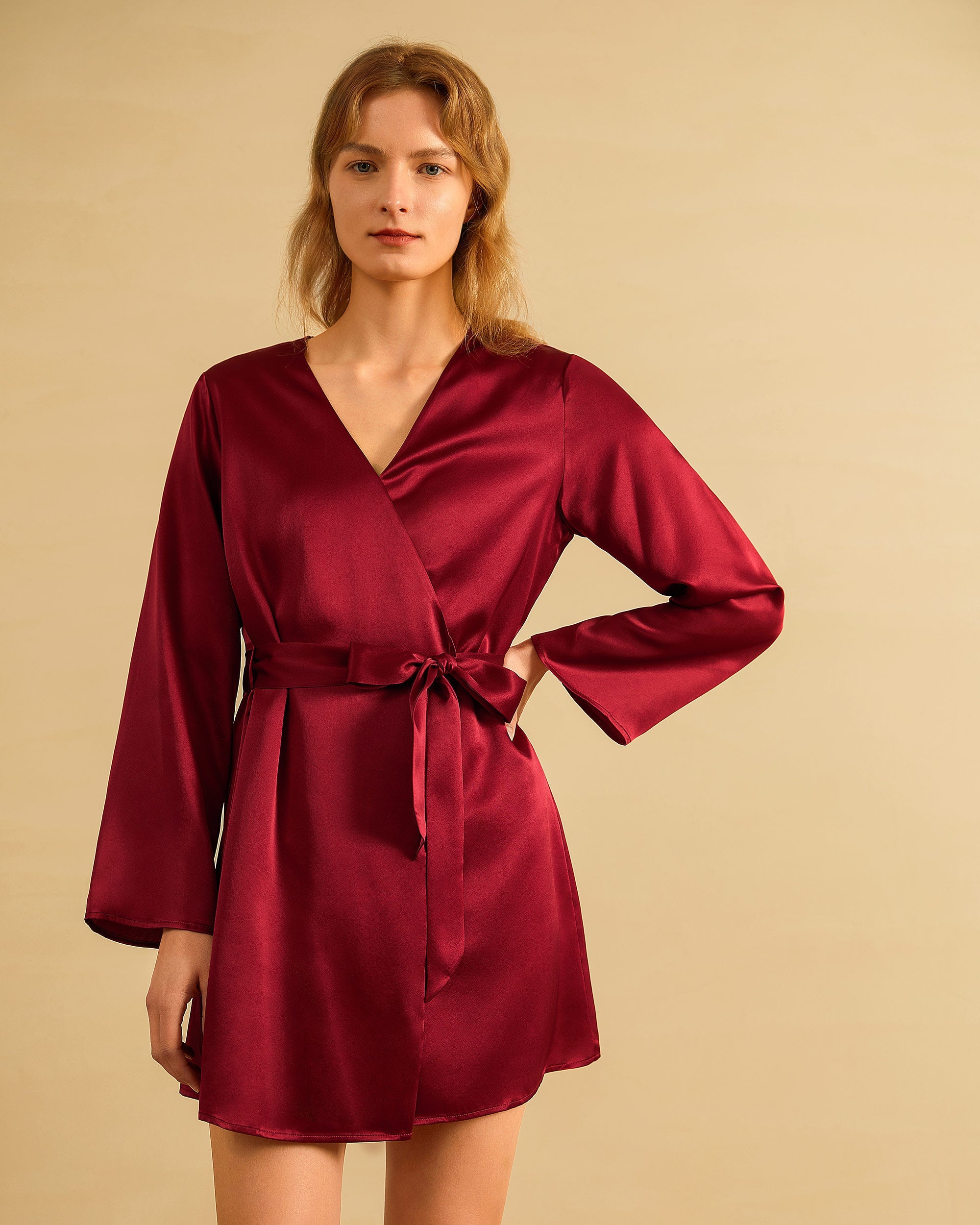 Elegant Loose Collarless Silk Robe for Women - Soft & Breathable Luxury Loungewear - Perfect for Spa Days, Bridal Showers & Relaxing at Home