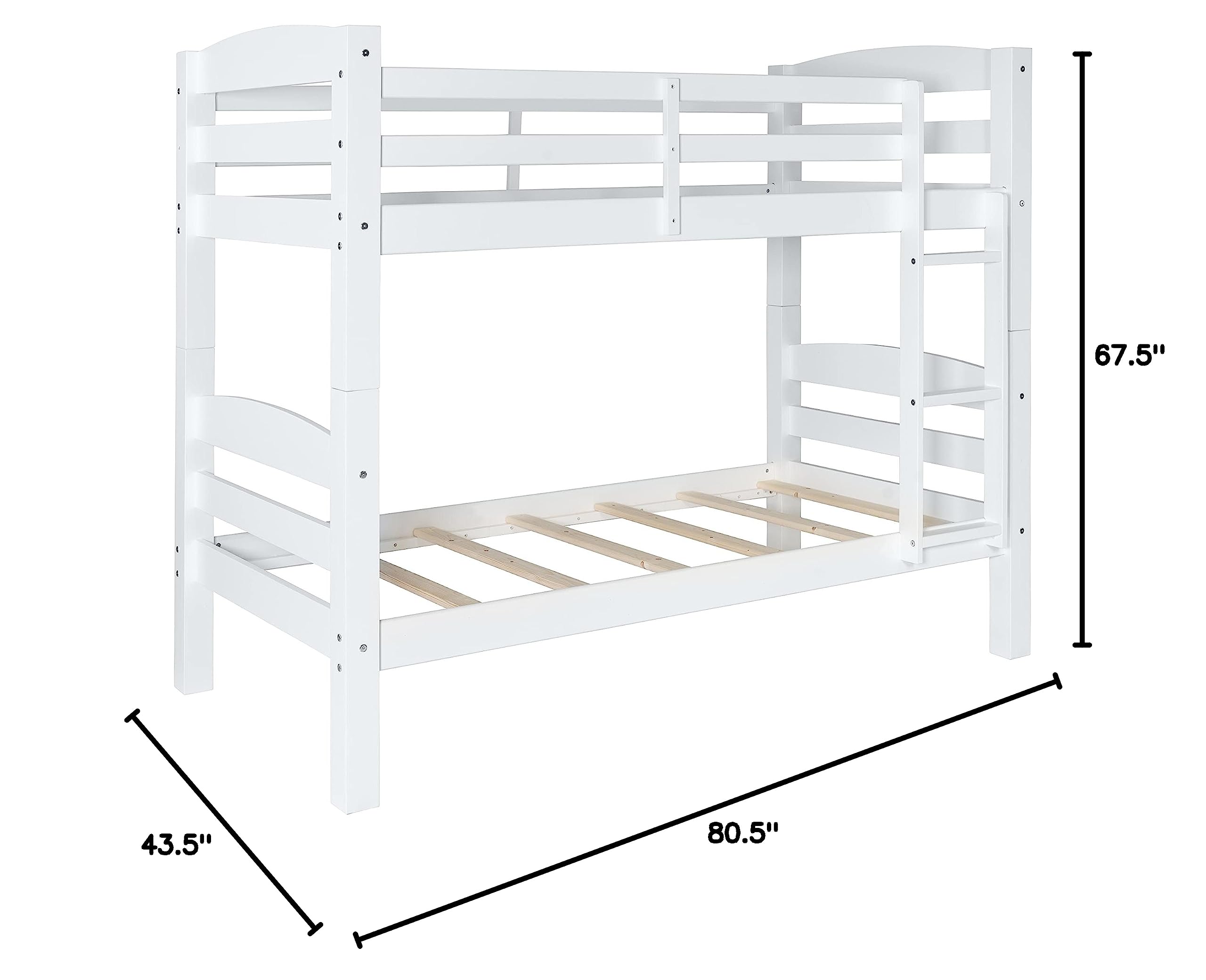 Powell Levi White Twin Over Twin Bunk Bed - Space Saving Kids Bedroom Furniture for Siblings or Sleepovers | Sturdy Wooden Bunk Beds for Small Rooms & Shared Bedrooms