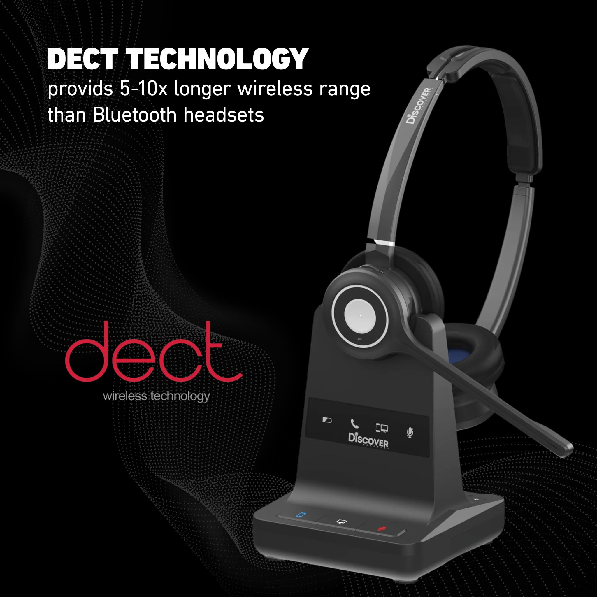 Discover Adapt 30 Wireless DECT Headset with Noise-Canceling Mic | Comfortable Computer & Office Phone Headset | Interchangeable Headband Design | Perfect for Call Centers, Remote Work & Business Communications