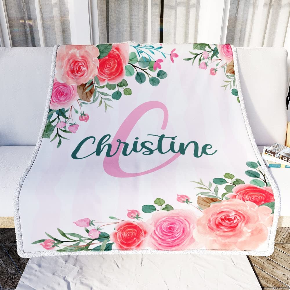 Custom Personalized Baby Blanket for Girls with Name - Pink Floral Fleece Blanket for Daughter, Granddaughter, Niece (50x60 Inches) - Perfect for Birthday, Christmas Gifts & Nursery Decor