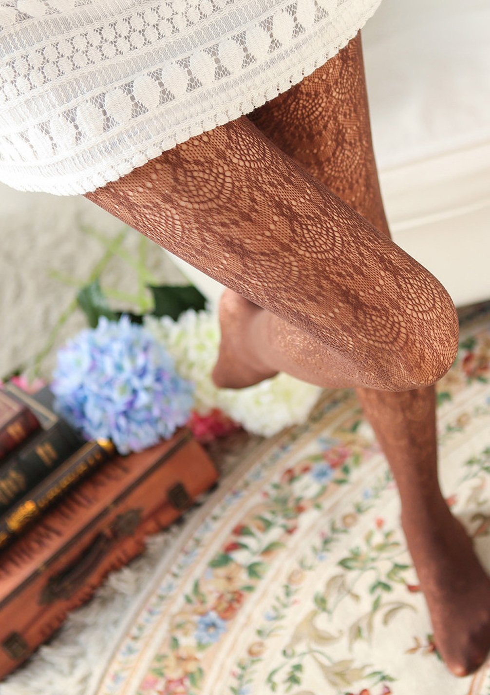 Sexy Lace Fishnet Stockings for Women - Coffee Pantyhose & Lingerie Tights - Perfect for Date Night, Cosplay & Boudoir Photography