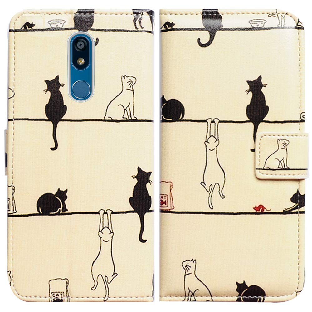 Premium Leather Flip Wallet Case for LG K40/K12 Plus/X4/Solo LTE/Harmony 3/Xpression Plus 2 - Black Cat White Cat Design with Card Slots & Kickstand | Perfect for Work, Travel & Everyday Protection