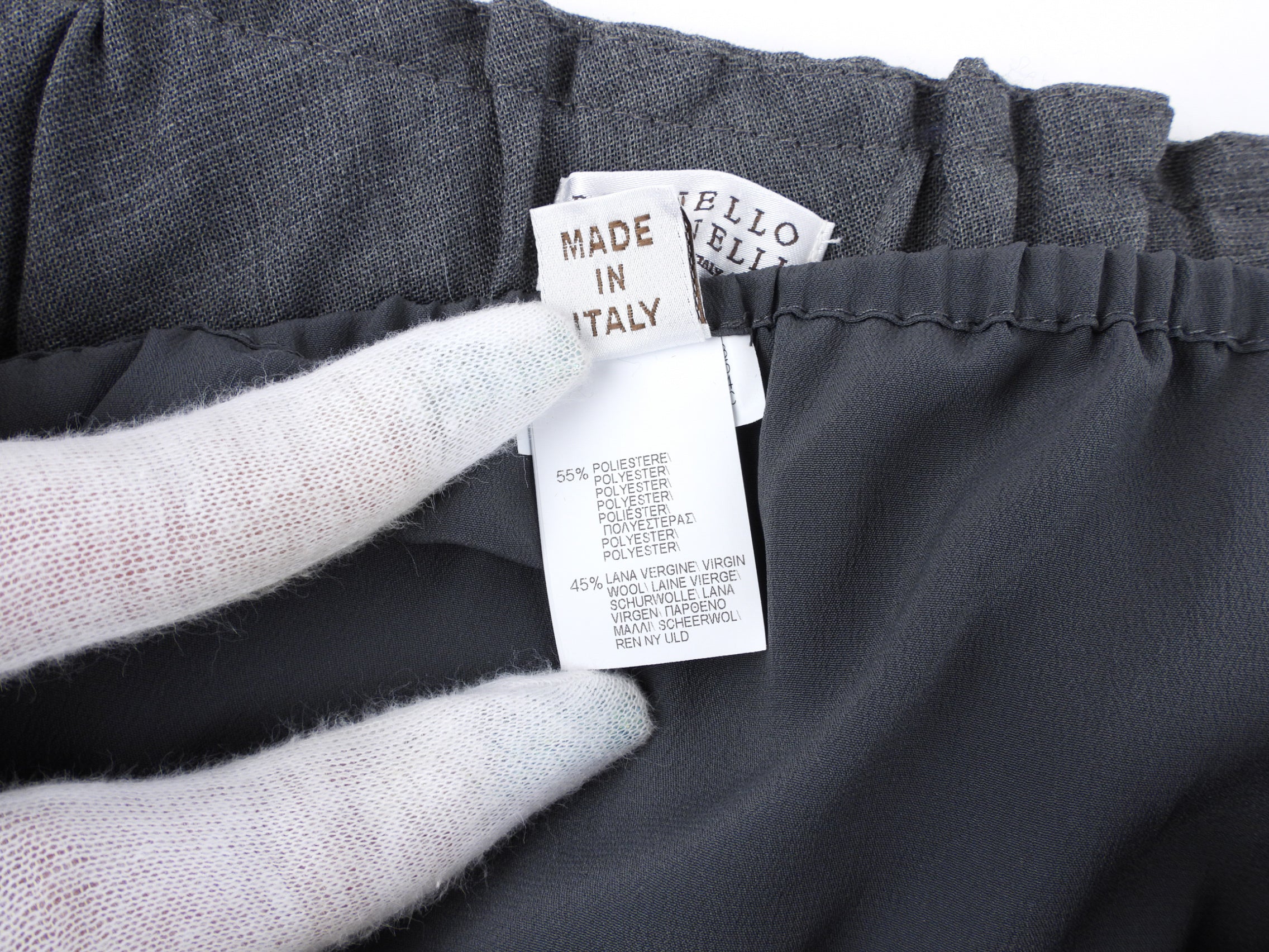 Brunello Cucinelli Grey Wool Blend Asymmetrical Striped Knife Pleat Midi Skirt - Women's Size IT40 / US 4 - Elegant Office Wear & Cocktail Party Outfit