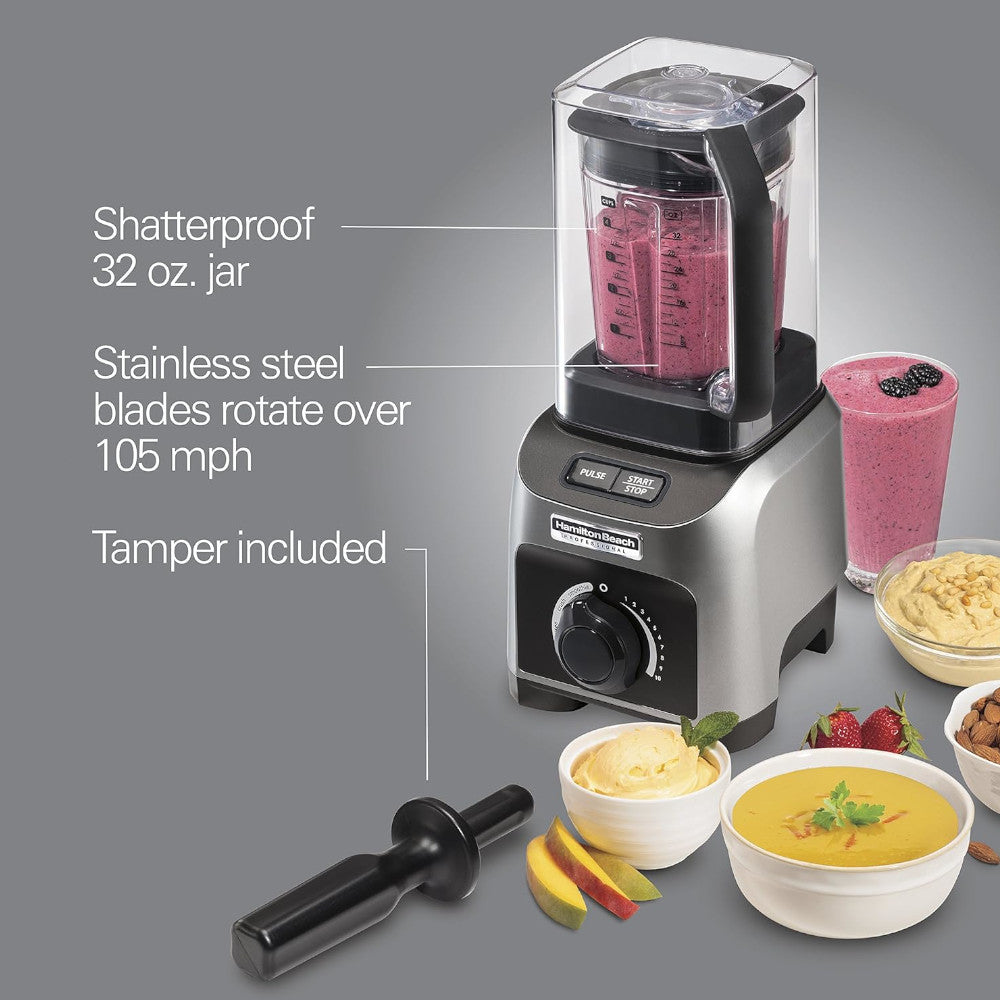 Refurbished Hamilton Beach Professional 58870 Quiet Shield Blender with Home Essentials Warranty - Perfect for Smoothies, Soups & Kitchen Blending