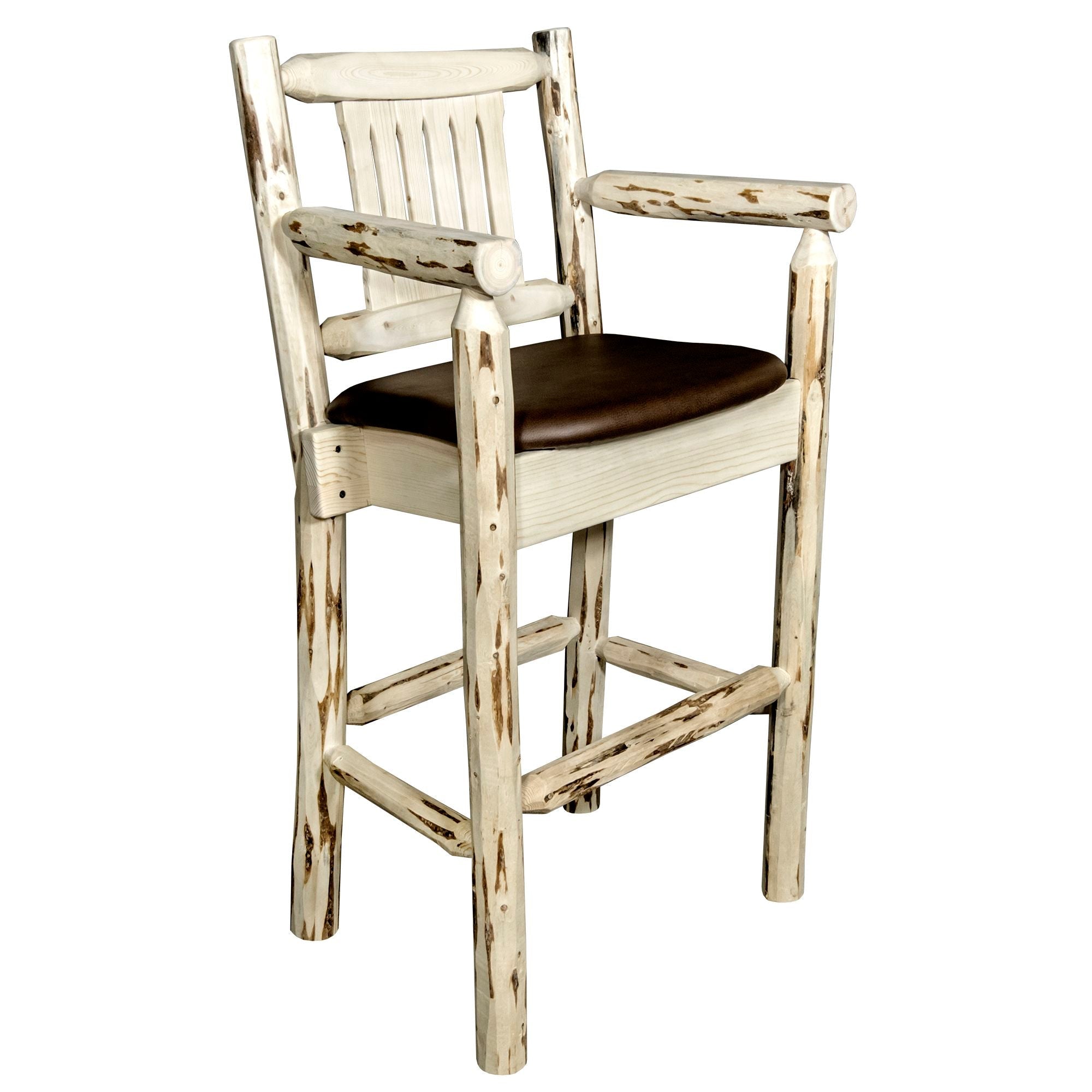 Montana Counter Height Captain's Barstool with Saddle Upholstery - Rustic Wood Bar Stools for Kitchen Island, Breakfast Nook & Home Bar Decor