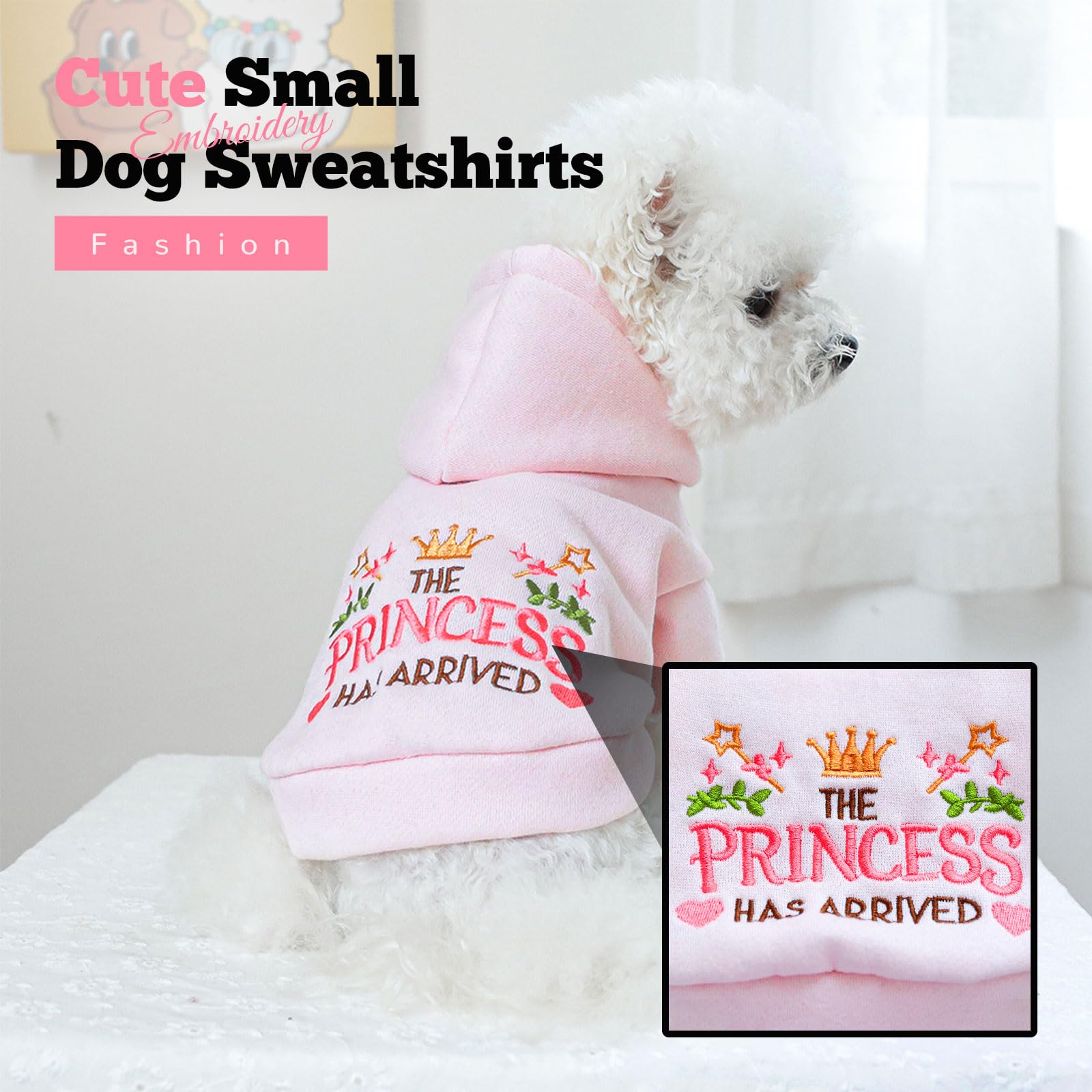 Cute Pink Princess Fleece Dog Sweater for Small Dogs - Warm Puppy Hoodie with Leash D-Ring - Fall Winter Pet Outfits for Chihuahua, Yorkie, Shihtzu (Pink, Medium) - Perfect for Cold Weather Walks & Indoor Coziness