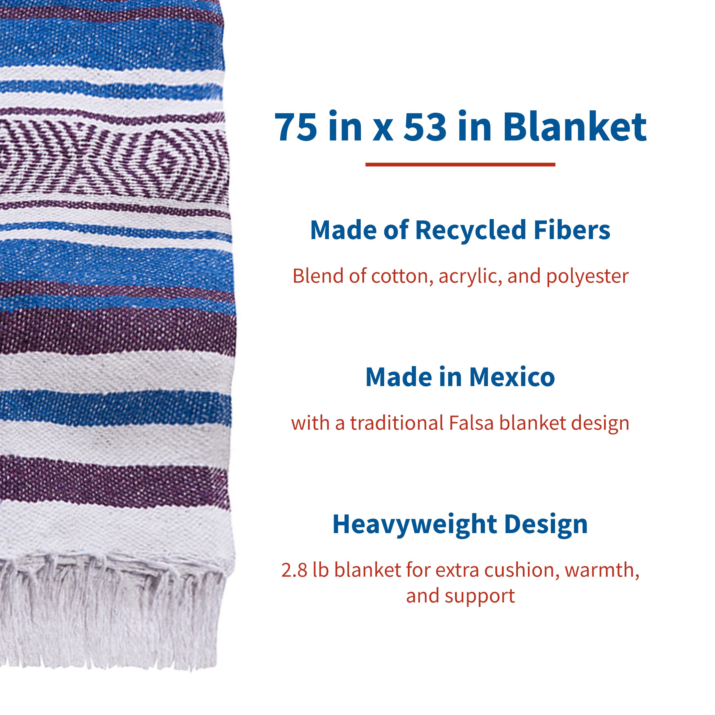 Vera Cruz Authentic Mexican Blankets & Throws - 10 Pack (75