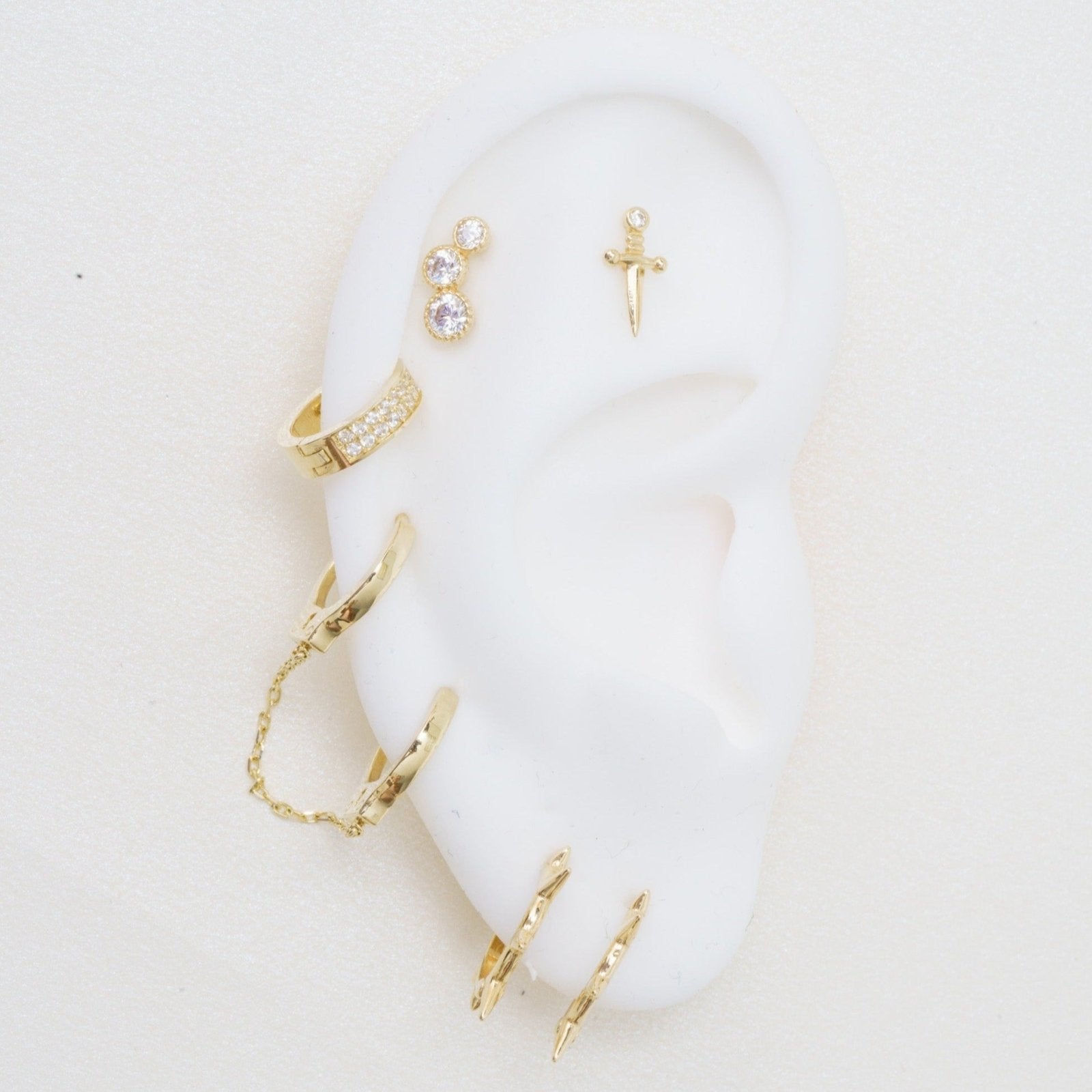 14K Solid Yellow Gold Gemstone Dagger Flat Back Stud Earrings - Perfect for Gothic, Punk, and Alternative Fashion Styles