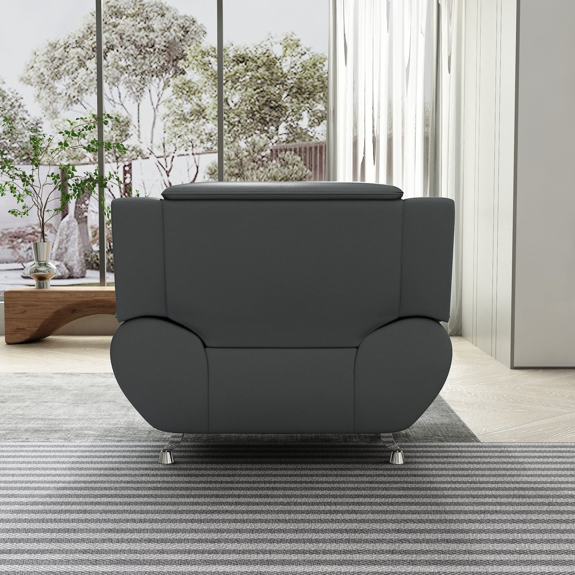 Modern Faux Leather Accent Chair with Stainless Steel Legs - Sleek Gray Upholstered Living Room Chair for Home Office, Lounge & Reading Nook