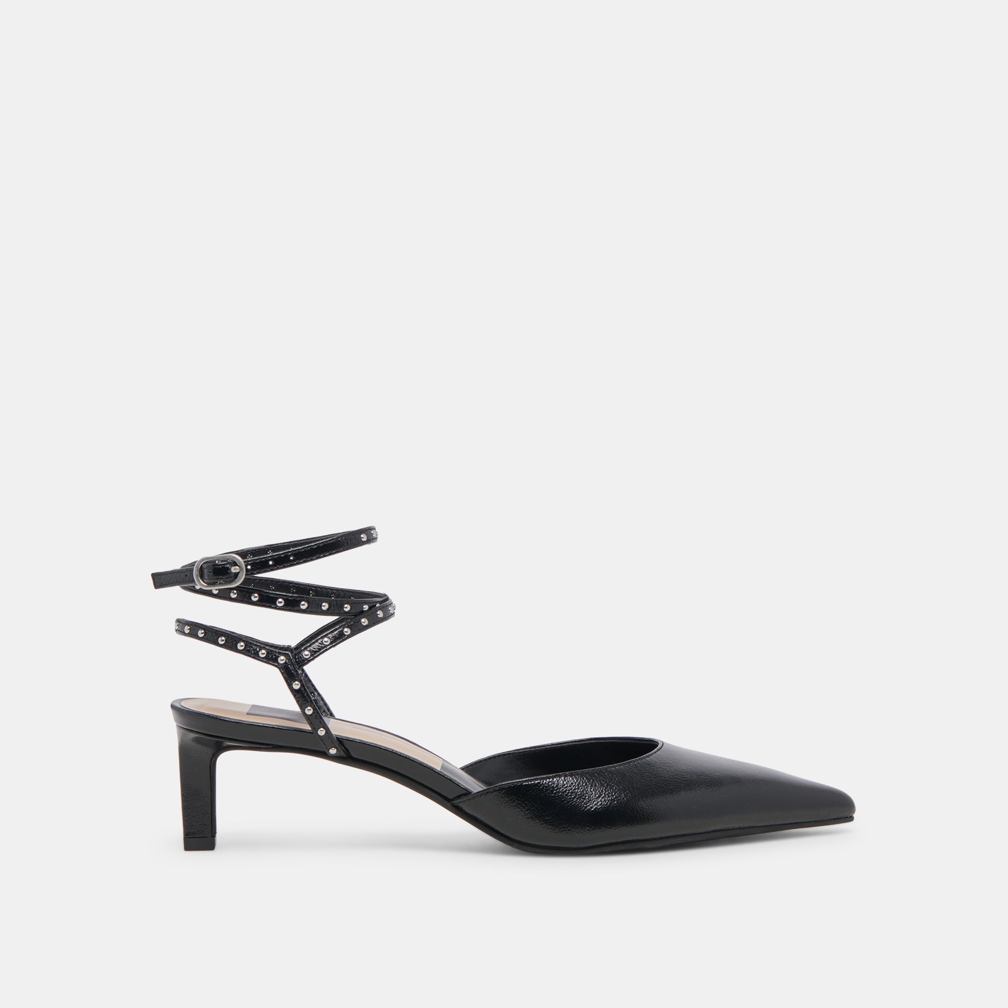 LOKLYN Studded Heels - Midnight Crinkle Patent Leather High Heels for Women | Elegant Party Shoes for Night Out, Wedding & Special Occasions