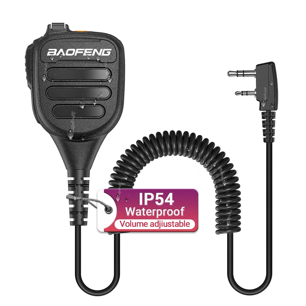 BAOFENG Heavy Duty IP54 Waterproof Handheld Microphone Speaker with Adjustable Volume - Compatible with UV-5R, BF-F8HP PRO, AR-5RM, UV-21R & Kenwood Retevis Walkie Talkies - Ideal for Outdoor Adventures, Construction Sites & Emergency Communications