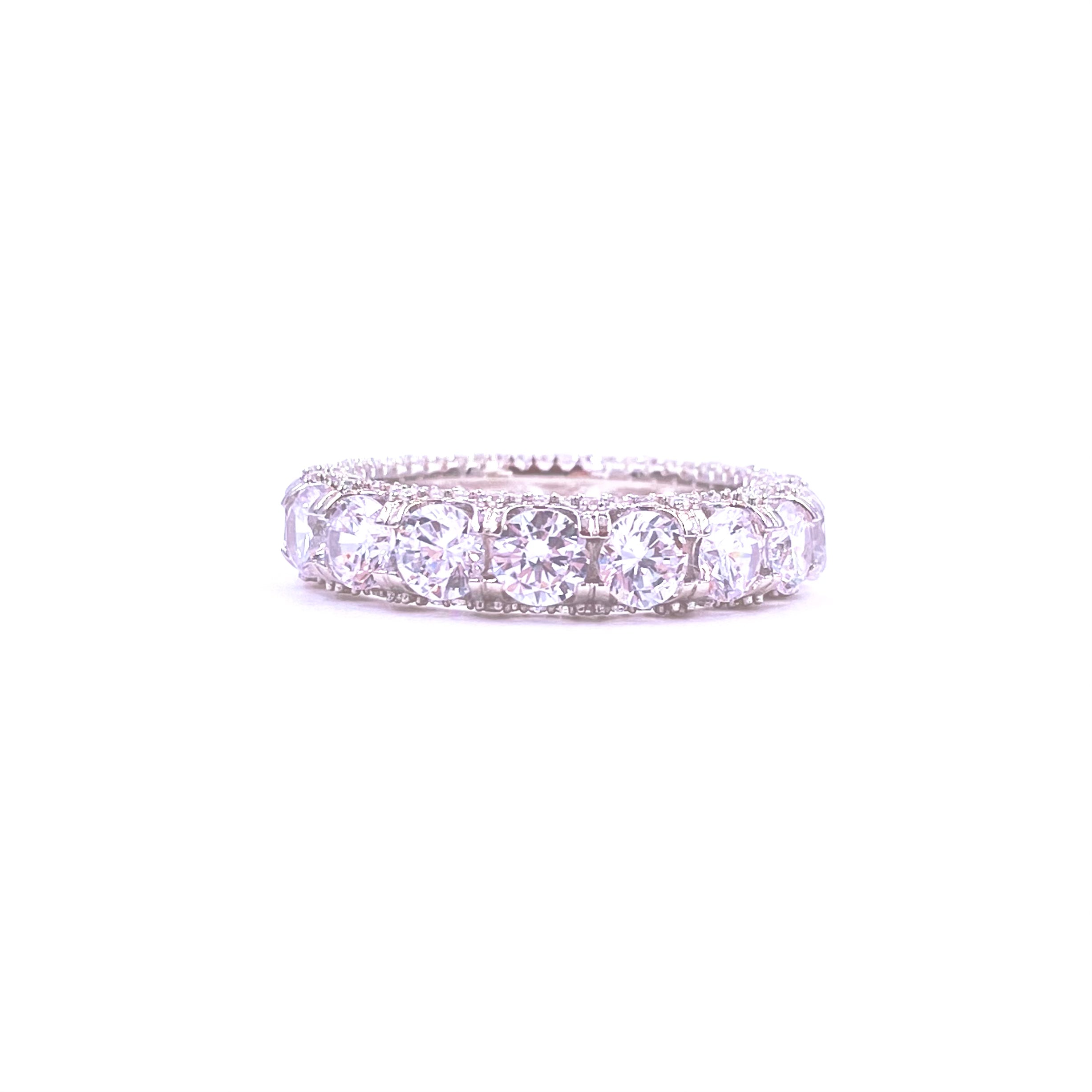 Ashley Gold Sterling Silver Prong & Bead Set Round CZ Eternity Band Ring for Women - Perfect for Weddings, Anniversaries & Special Occasions