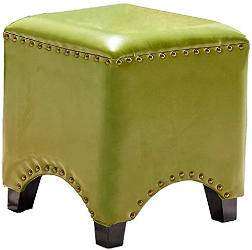 Vintage Square Faux Leather Upholstered Footstool with Nailhead Trim - Grass Green Ottoman Footrest for Living Room, Bedroom & Office Decor