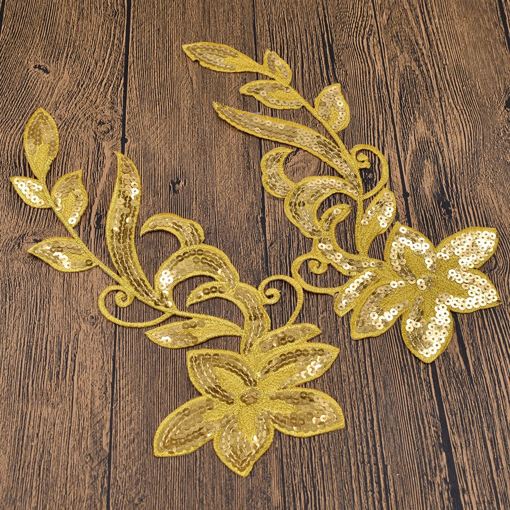BetterUS Flower Appliques with Sequins - DIY Sewing Embroideries for Clothing, Hats & Bags - Elegant Embellishment for Dresses, Jackets & Accessories