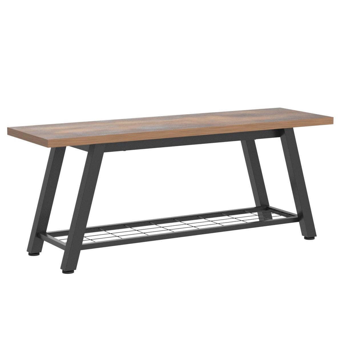 Industrial Rustic Wooden and Metal Storage Bench - Entryway Shoe & Boot Organizer, Long Hallway Seat for Bedroom, Farmhouse Style (Retro Brown) - Perfect for Mudrooms, Living Rooms & Small Spaces
