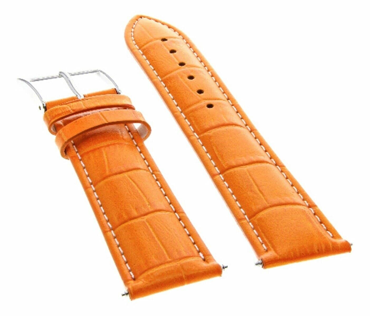 20mm Genuine Leather Watch Band Strap for Omega Speedmaster & Seamaster - Orange with White Stitching | Replacement Watch Accessory for Men's Luxury Watches | Perfect for Business, Casual & Formal Occasions