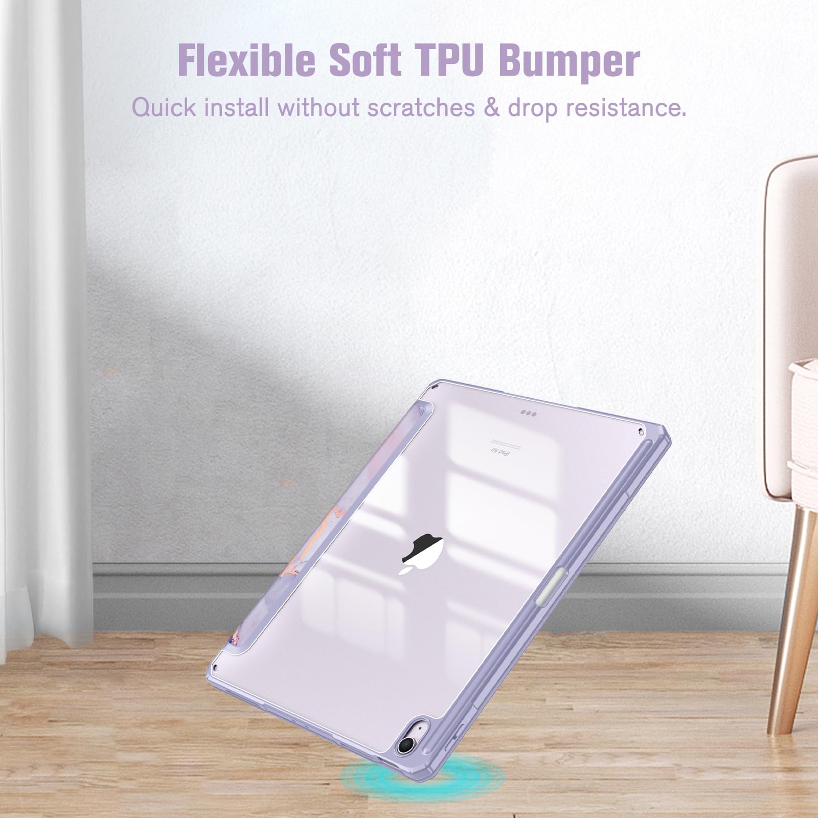 Fintie Hybrid Slim Case for iPad Air 13-inch (M3) 2025 / (M2) 2024 - Shockproof Protective Cover with Clear Transparent Back & Built-in Apple Pencil Holder - Lilac Marble Design - Perfect for Work, Study and Travel Protection