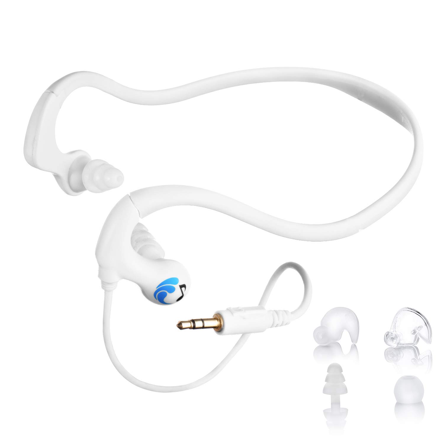 HydroActive Premium Short-Cord Waterproof Headphones - Wired 3.5mm Jack with 11 Earbud Tips in 4 Styles - Ideal for Swimming, Running & Workouts (Music Player Sold Separately)