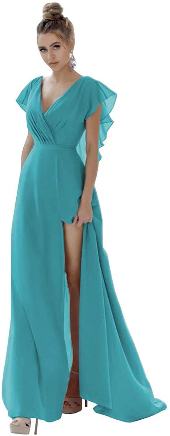 Lilyla V-Neck Long A-Line Backless Bridesmaid Dress with Side Slit - Elegant Formal Evening Gown for Weddings, Prom, Cocktail Parties & Special Occasions