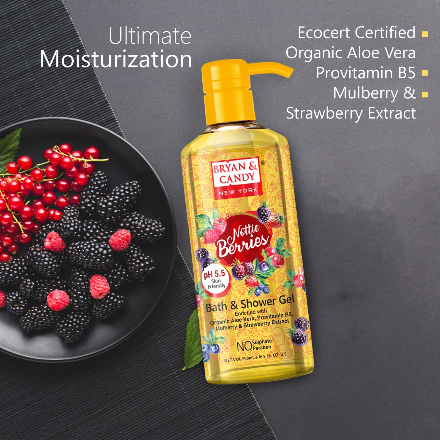 Bryan & Candy Aloe Vera Shower Gel - Gentle Moisturizing Body Wash for Soft, Supple Skin - Nottie Berries Scented (500ml) | Perfect for Daily Hydration & Relaxing Bath Time