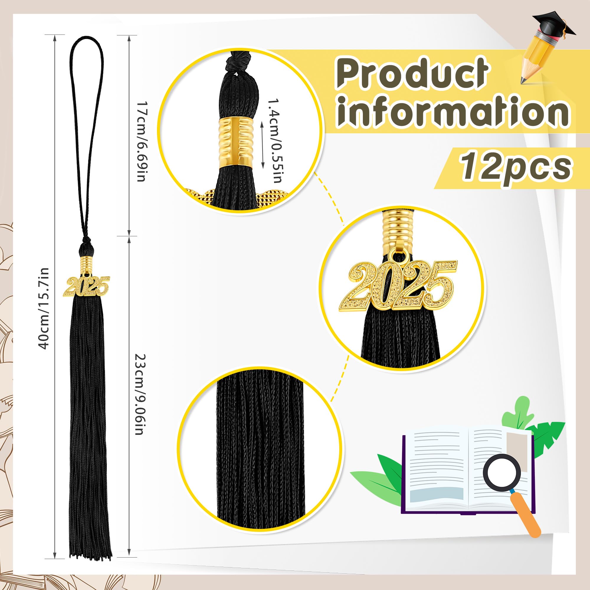 2024 Graduation Tassel Set - 2 Pack Classic Black Cap Tassels for High School & College Graduation Ceremonies - Perfect Graduation Party Decorations & Photo Props
