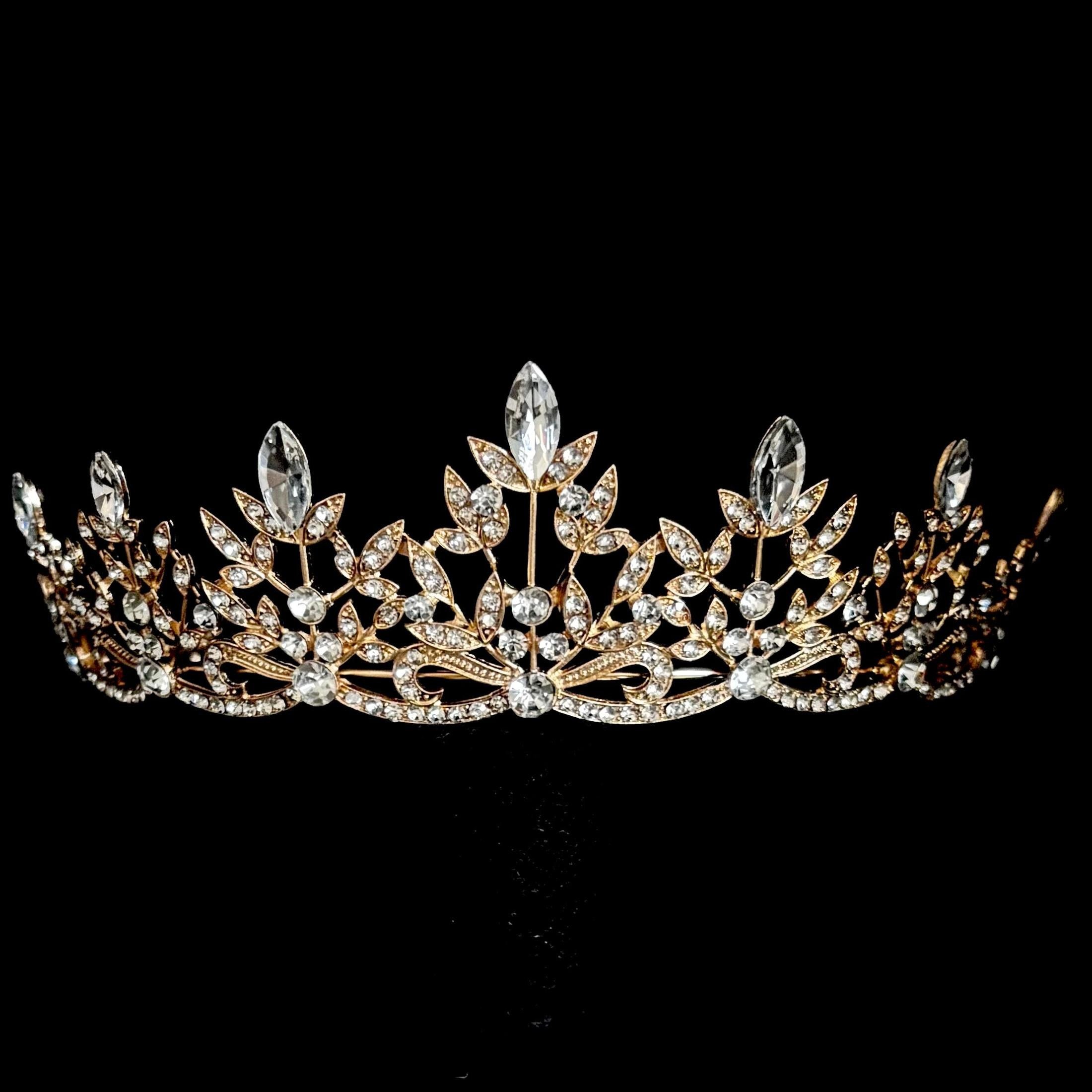 Elegant Gold Crystal Wedding Tiara for Brides & Bridesmaids - Sparkling Hair Accessory for Bridal Showers, Bachelorette Parties & Wedding Ceremonies | Style 9934