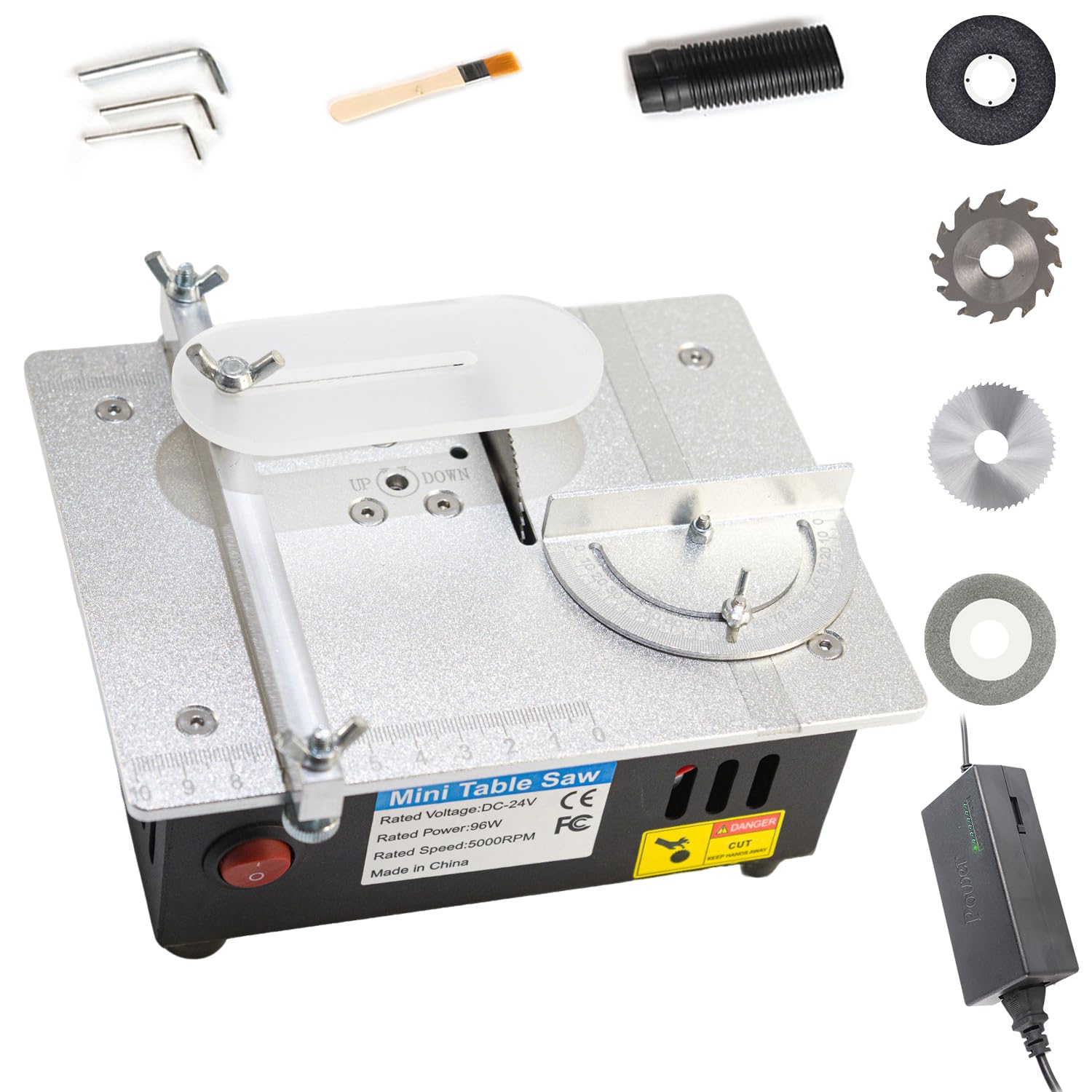 RTOVZON 96W Mini Table Saw - Adjustable Wood & Plastic Cutter for DIY Crafts & PCB Cutting