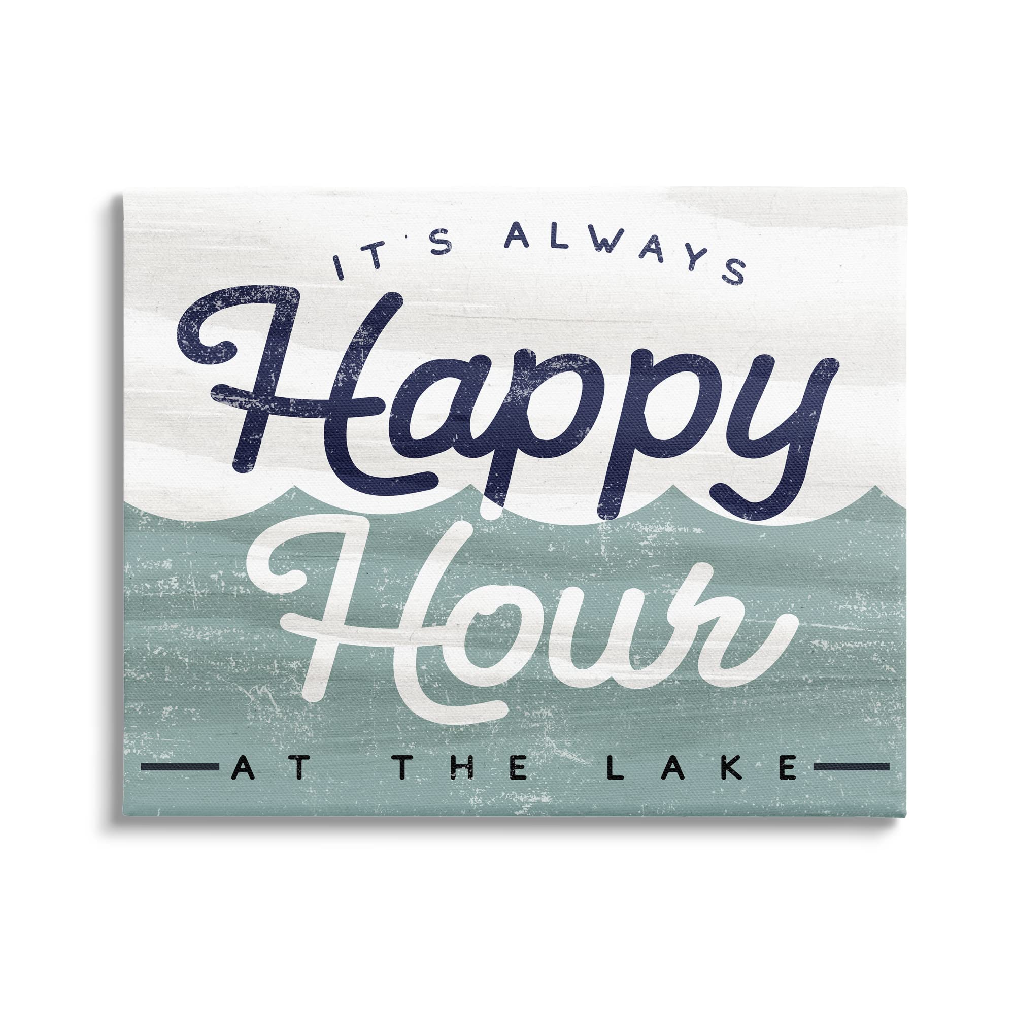 Stupell Industries Always Happy Hour Vintage Lake House Wave Sign - Coastal Decor for Home, Bar & Office - Designed by Lil' Rue | Perfect for Beach Houses, Bars & Coastal-Themed Spaces