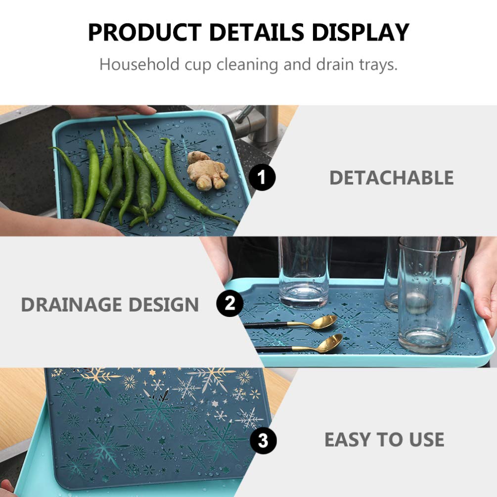 Hemoton 2-Pack Rectangular Kitchen Drying Mat - Dish Drainer, Utensil Tray & Vegetable Drying Rack - Non-Slip Silicone Drain Board for Dishes, Cups & Tableware - Perfect for Countertop, Sink & Tea Station Organization