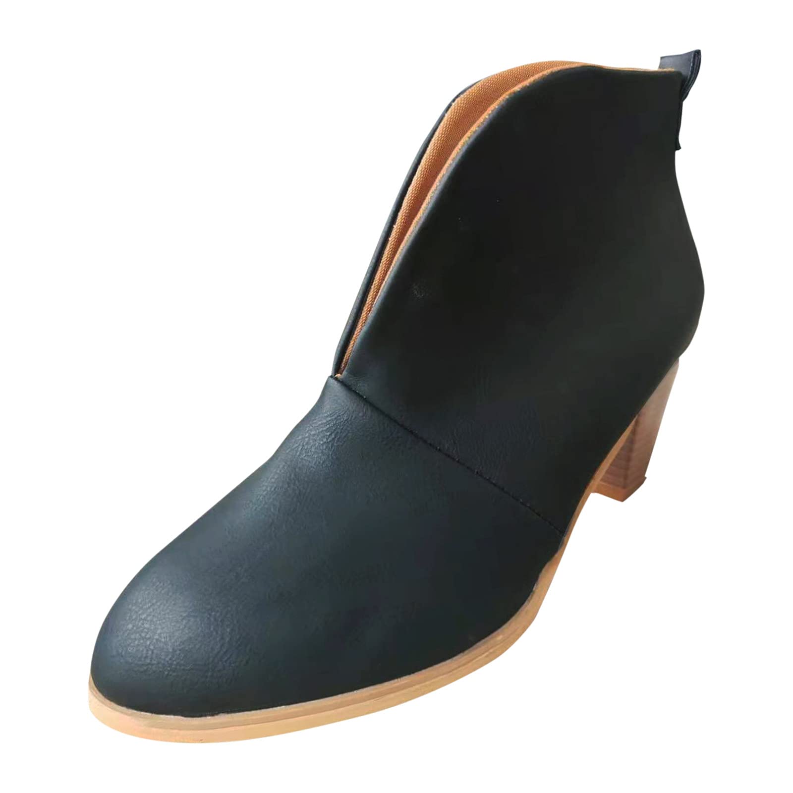Women's Chunky Heel Ankle Boots - Trendy Slip-On Western Combat Booties for Ladies | Perfect for Casual Outfits, Date Nights & Fall Fashion