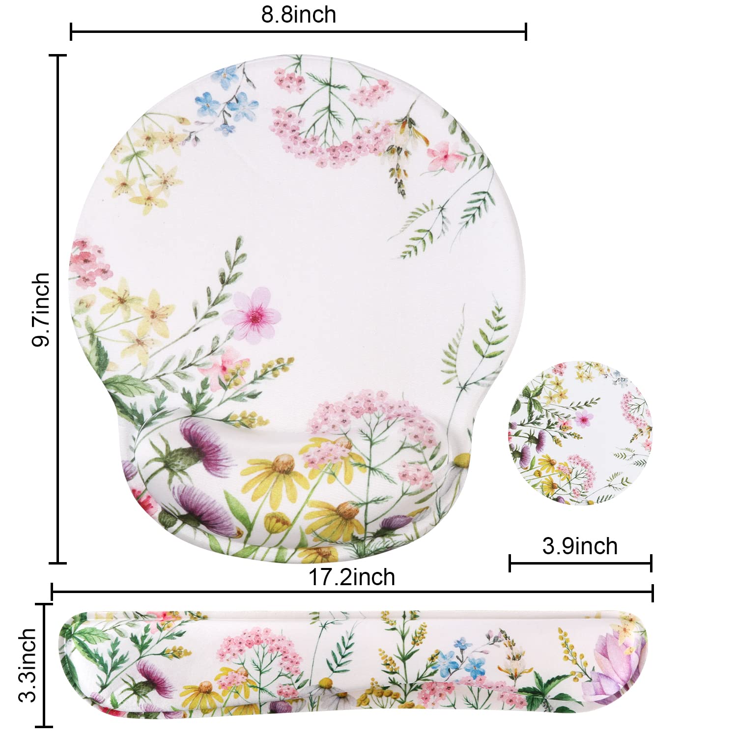 Ergonomic Mouse Pad with Wrist Support & Keyboard Wrist Rest Set - Non-Slip Base for Computer, Laptop, Home & Office Use - Wild Flowers Design for Pain Relief & Comfortable Typing - Perfect for Gaming, Work & Long Computing Sessions
