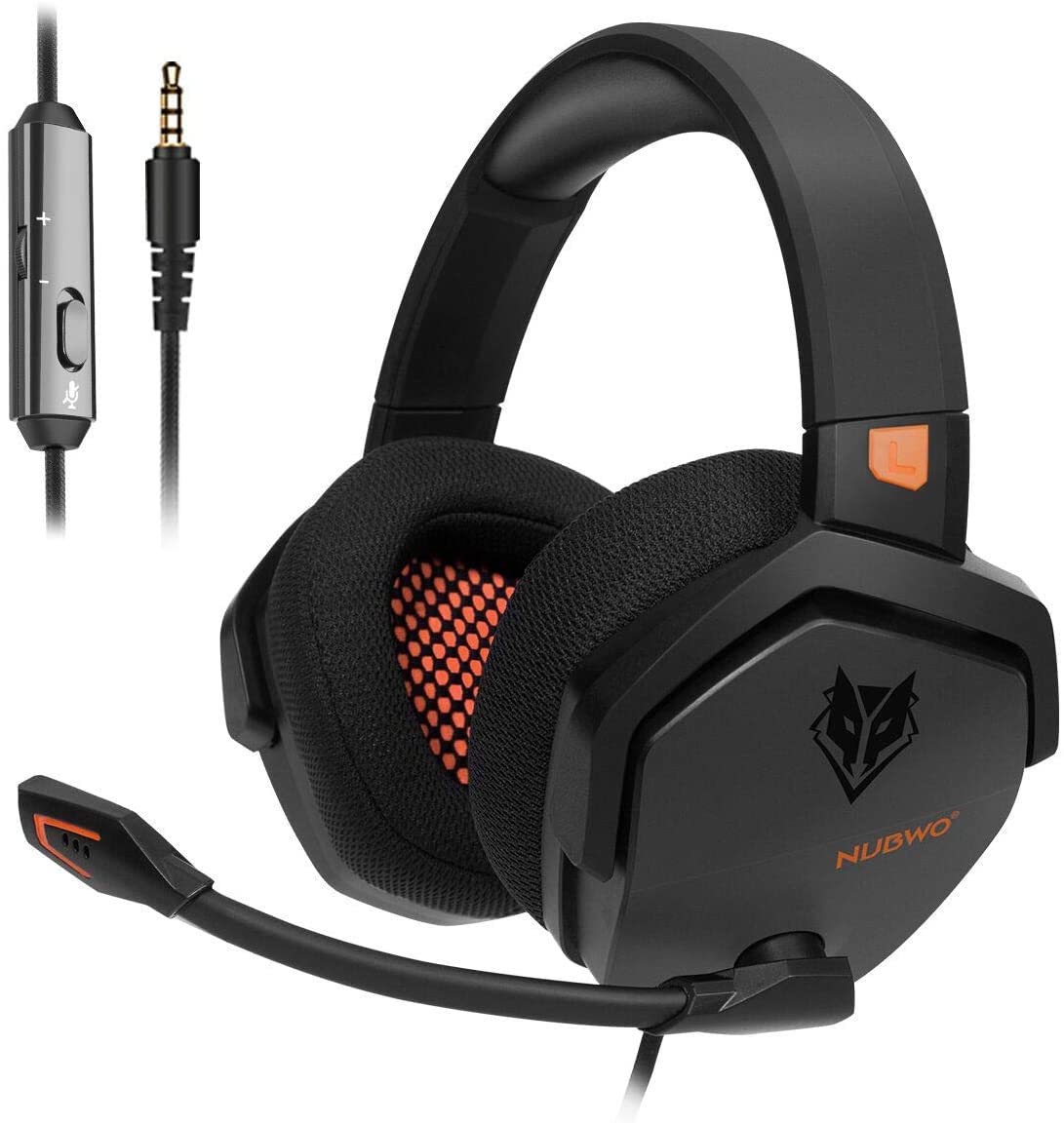 NUBWO Gaming Headset for PS4, PS5, PC, Xbox One - Over-Ear Headphones with Noise Cancelling Mic for Laptops & Console Gaming (Orange) - Perfect for Competitive Gaming, Streaming & Online Meetings