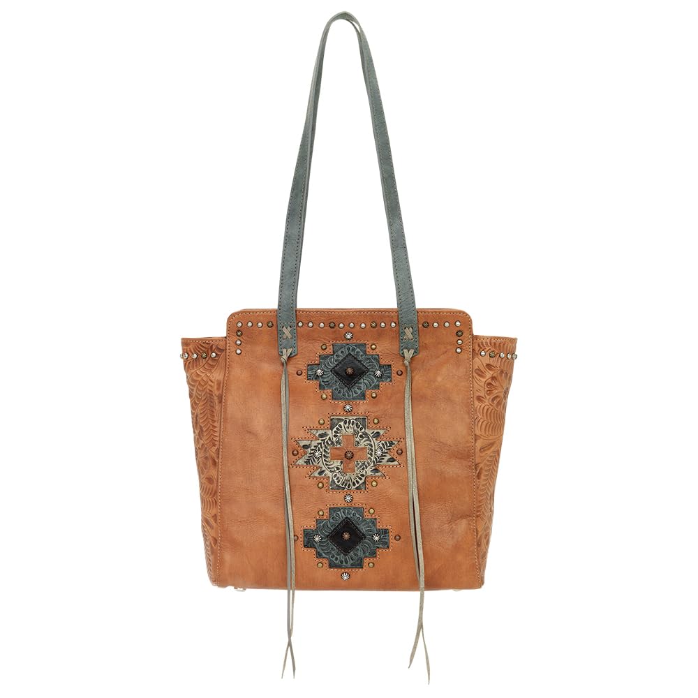 Authentic American West Leather Navajo Soul Tote Bag for Women - Handmade Genuine Leather Crossbody Purse for Daily Use, Travel & Shopping