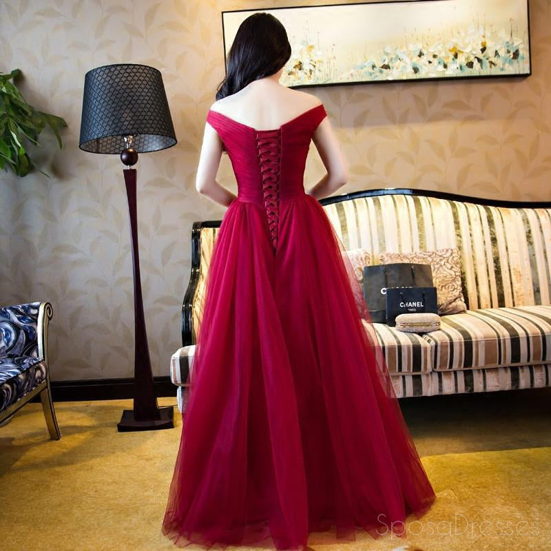 Elegant Off Shoulder Red A-Line Evening Prom Dress with Long Tulle Skirt - Custom Formal Gown for Prom, Homecoming & Special Occasions | Style 17069