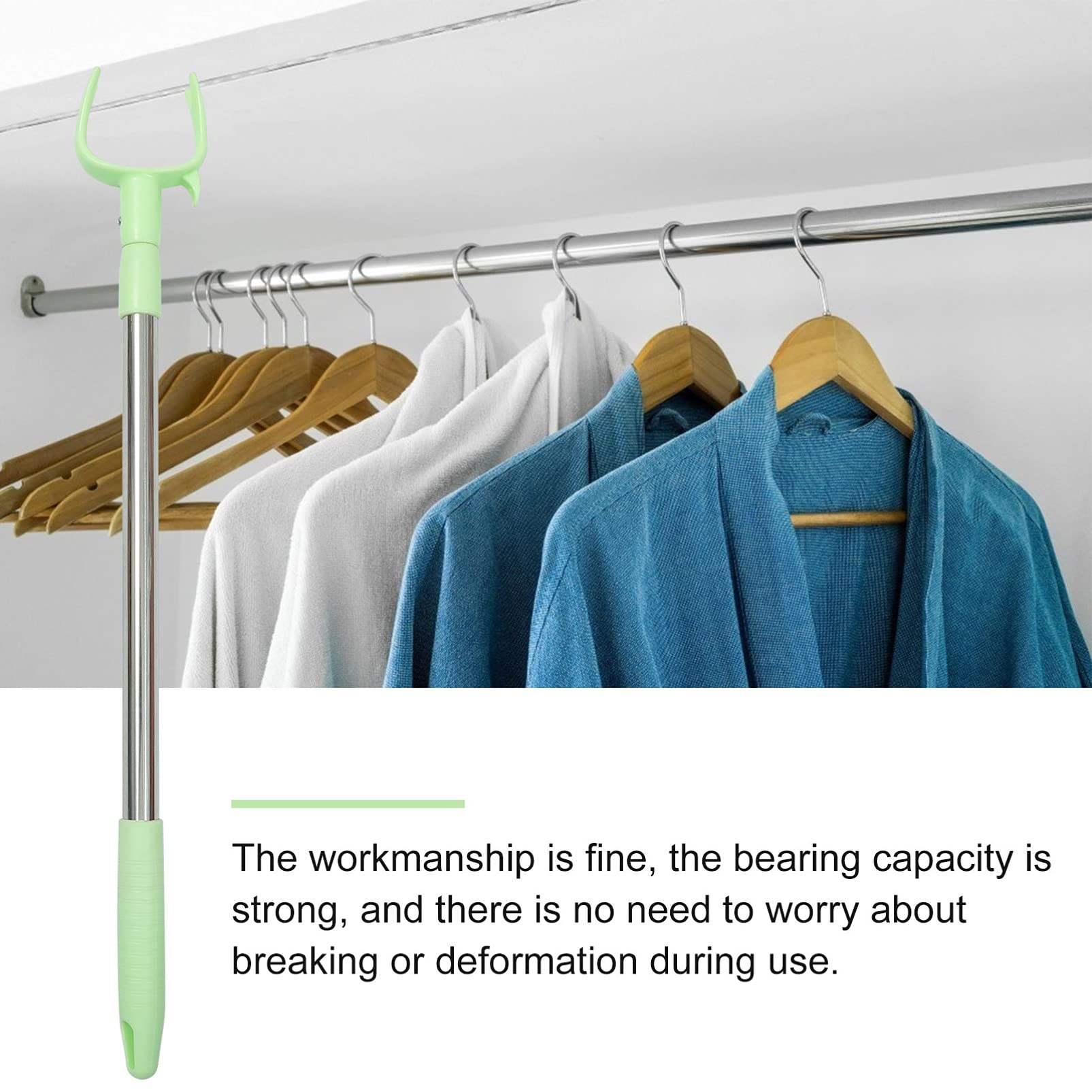 Veemoon 2-Pack Stainless Steel Telescoping Closet Pole with Hook - Extendable Long Reach Garment Hanger for Closet, Shelf & Ceiling - Perfect for High Storage, Wardrobe Organization & Hard-to-Reach Spaces