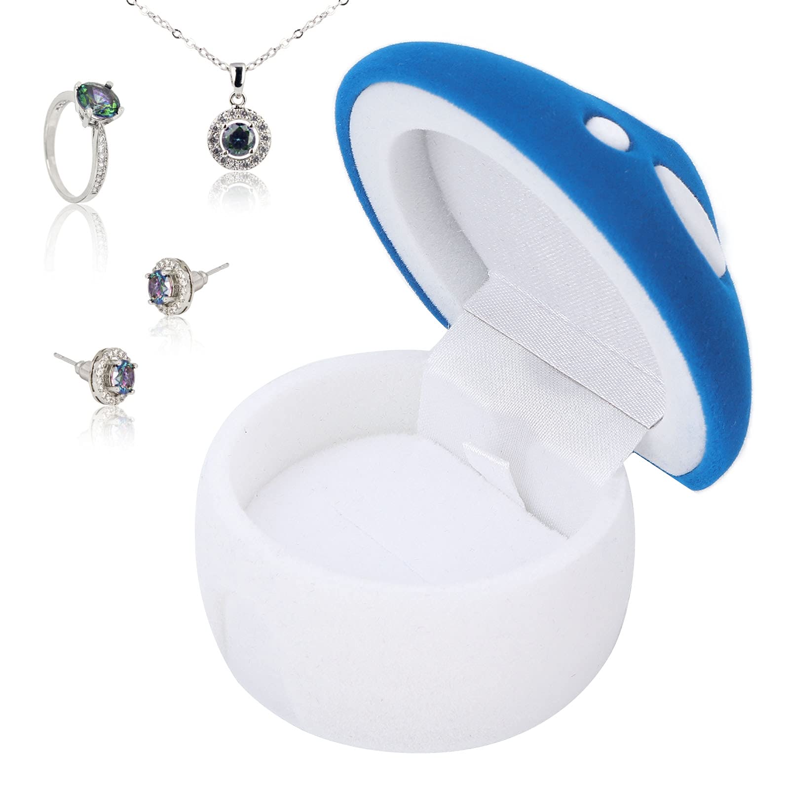 Blue Mushroom-Shaped Jewelry Box for Women - Portable Travel Ring & Necklace Organizer - Elegant Gift Storage Case for Bracelets & Rings | Perfect for Travel, Gifting & Home Organization