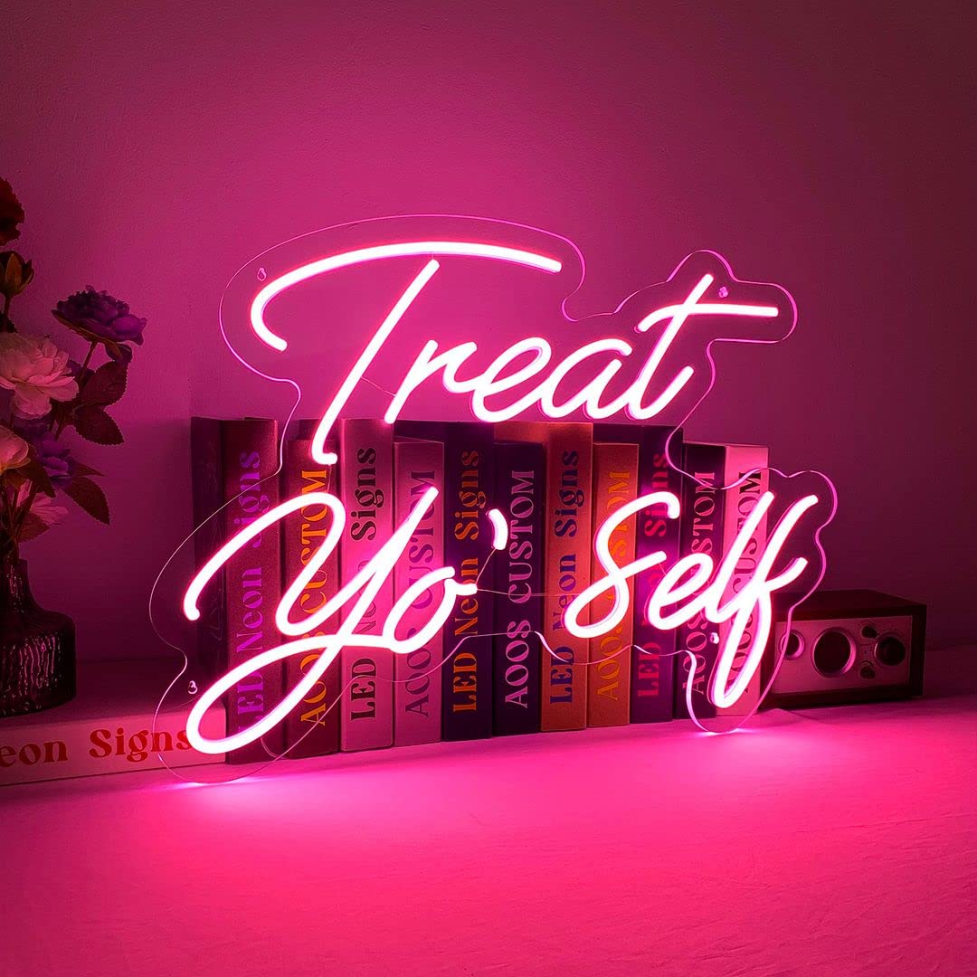 Treat Yo Self Neon Sign - Custom LED Wall Art for Bedroom, Home, Wedding & Party Decor - Perfect for Aesthetic Room, Bathroom & Kitchen Lighting - Brighten Your Space with Vibrant Neon Lights
