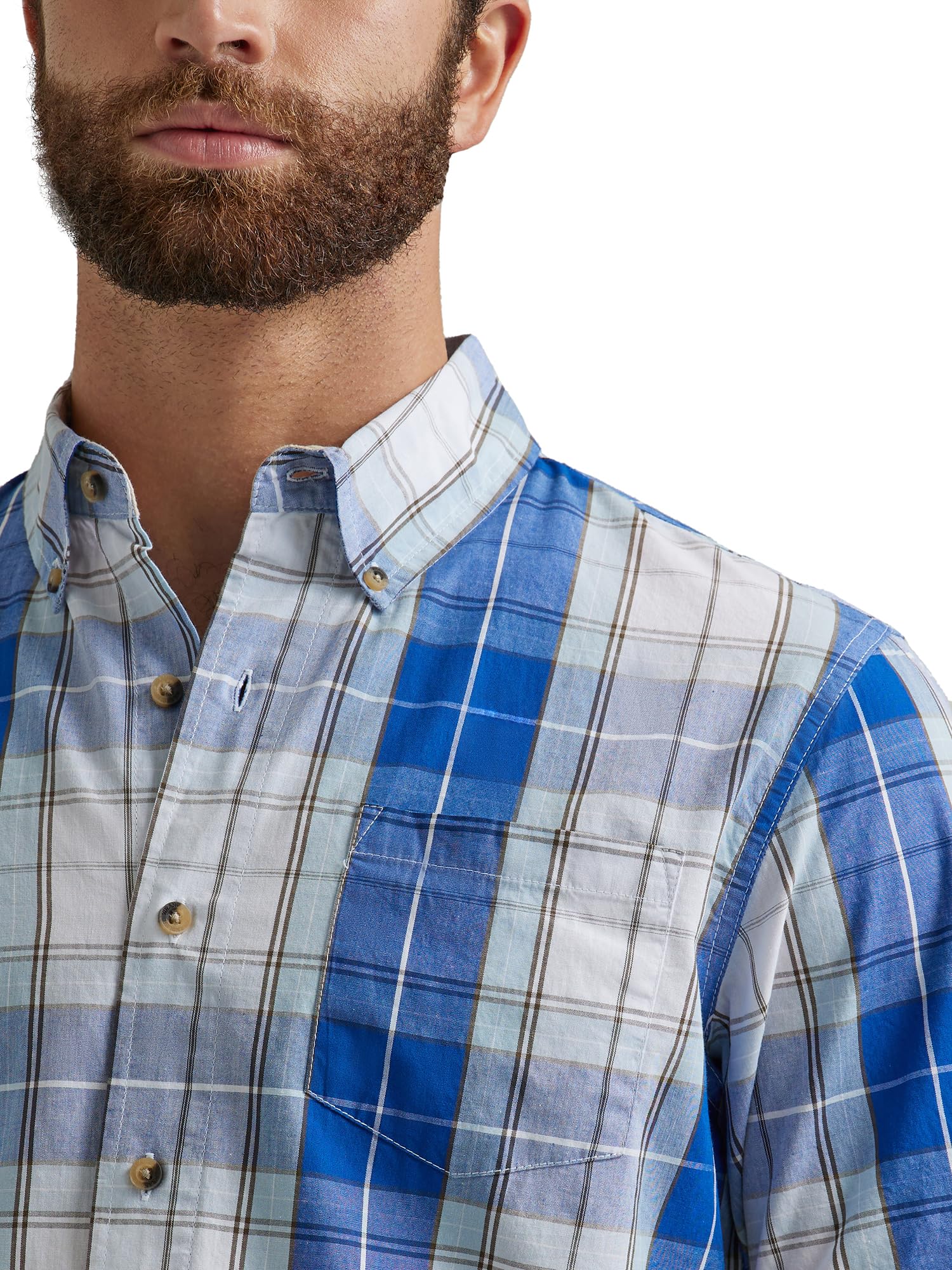 Wrangler Authentics Men's Short Sleeve Plaid Woven Shirt - Casual Button Down Shirt for Men, Breathable Cotton Comfort, Perfect for Outdoor Activities, Work & Everyday Wear