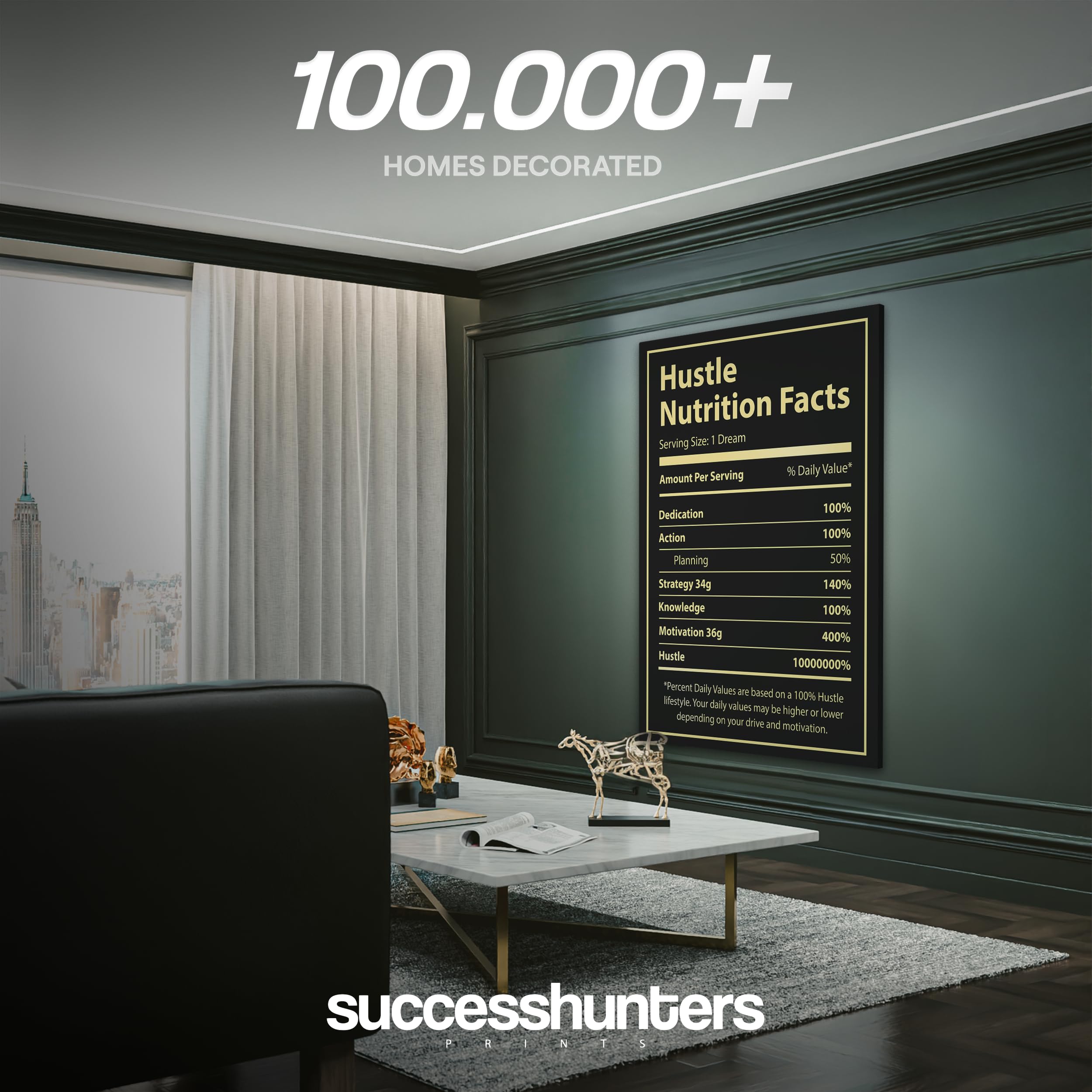 Hustle Nutrition Facts Motivational Wall Art - 36x24 Inch Inspirational Poster for Office, Bedroom & Gym - Success Quotes Canvas Print for Home & Work Decor - Perfect for Boosting Productivity & Motivation