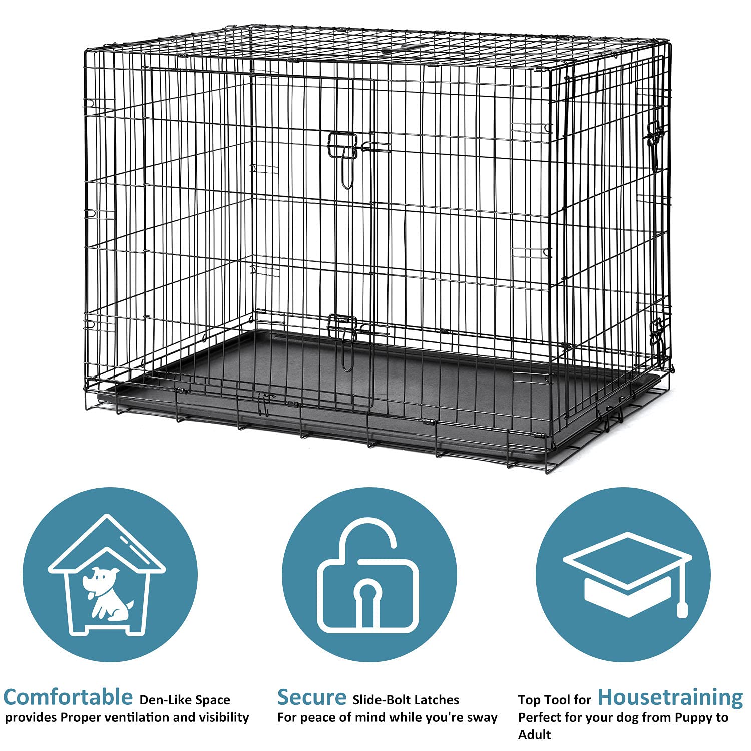 Foldable Metal Dog Crate with Double Doors & Secure Lock - Portable Pet Cage for Small Dogs | Indoor & Outdoor Use, Travel, Training, Vet Visits
