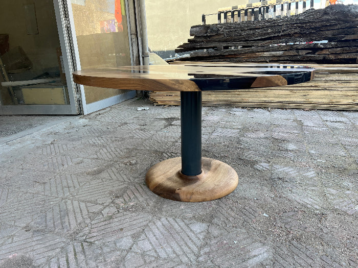 Handmade Custom Round Epoxy Resin Walnut Dining Table with Solid Wood Base - Perfect for Kitchen, Dining Room, and Modern Home Decor
