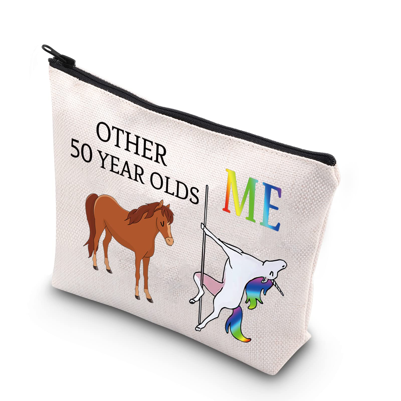 50th Birthday Gifts for Women - Funny 50 and Fabulous Unicorn Makeup Bag - Perfect 50 Year Old Birthday Present for Her - Great for Travel, Cosmetics Storage & Special Occasion Gifts