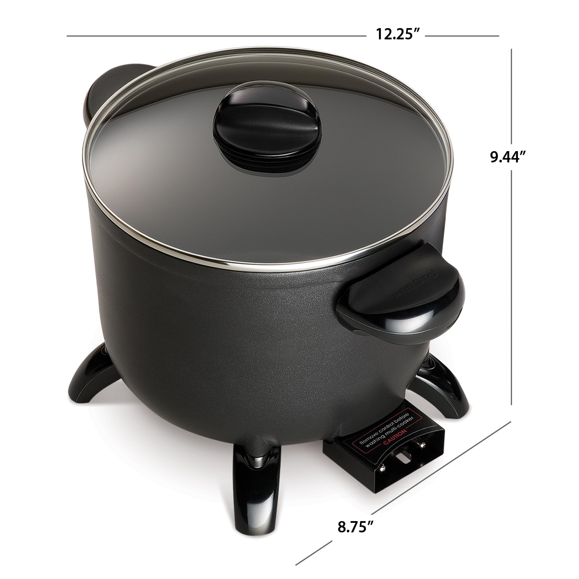 Presto 06006 Electric Multi-Cooker & Steamer - 6 Quart Stainless Steel Kitchen Kettle for Boiling, Steaming & Slow Cooking - Perfect for Soups, Rice, Vegetables & Meal Prep (Black)