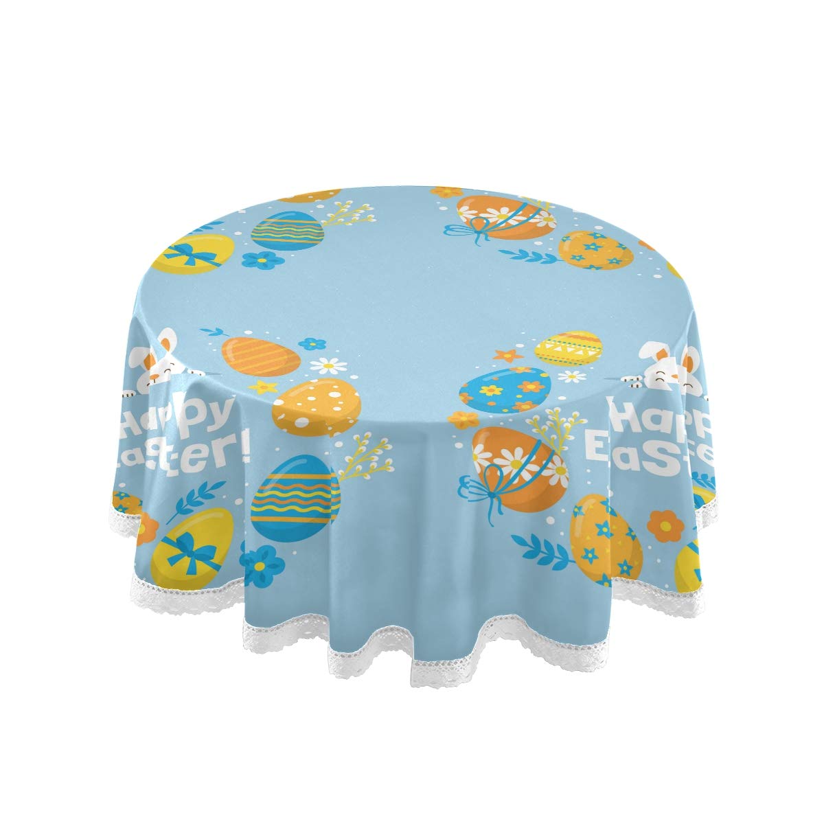 Happy Easter Bunny Rabbit Tablecloth - 60 Inch Round Dining & Coffee Table Cover with Seed Design - Perfect for Easter Decorations, Spring Parties & Holiday Gatherings