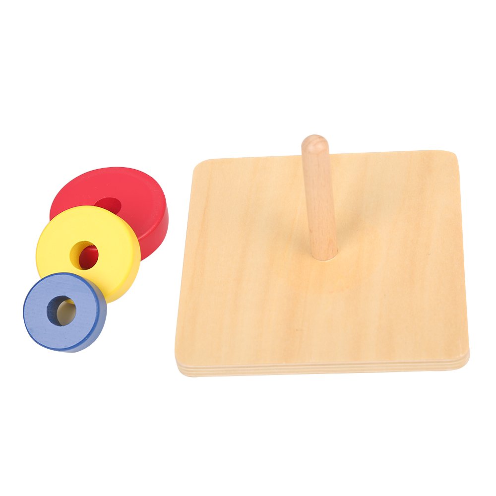 Montessori Toys for Toddlers - Wooden Three Discs on Vertical Dowel Early Learning Educational Toy | Preschool Classroom & Homeschool Sensory Activity for Fine Motor Skills Development
