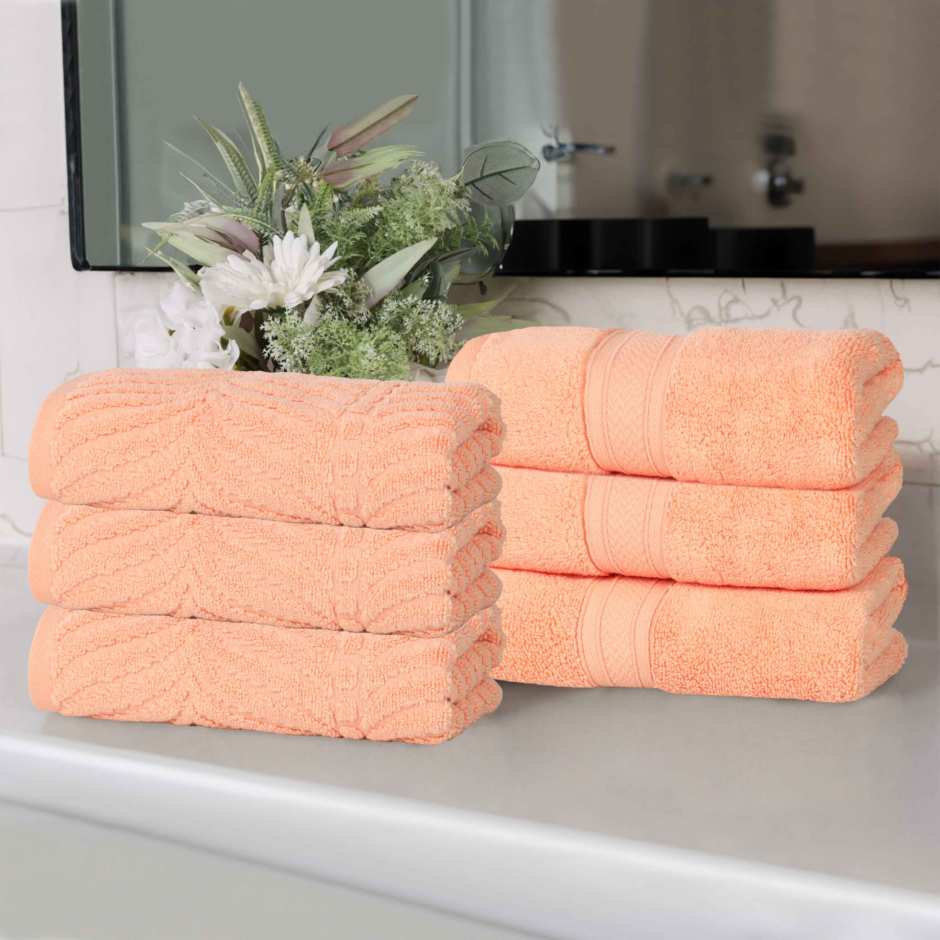 Premium 100% Zero Twist Cotton Hand Towels - Set of 6 | Soft & Absorbent Solid & Jacquard Chevron Design | Perfect for Bathroom, Kitchen & Guest Use
