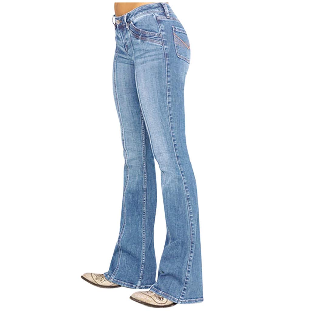 Women's High Waist Flare Denim Jeans with Embroidery Detail - Stretch Button Fly & Extra Long Length for Comfort | Perfect for Casual Wear, Date Nights & Boho Style Outfits