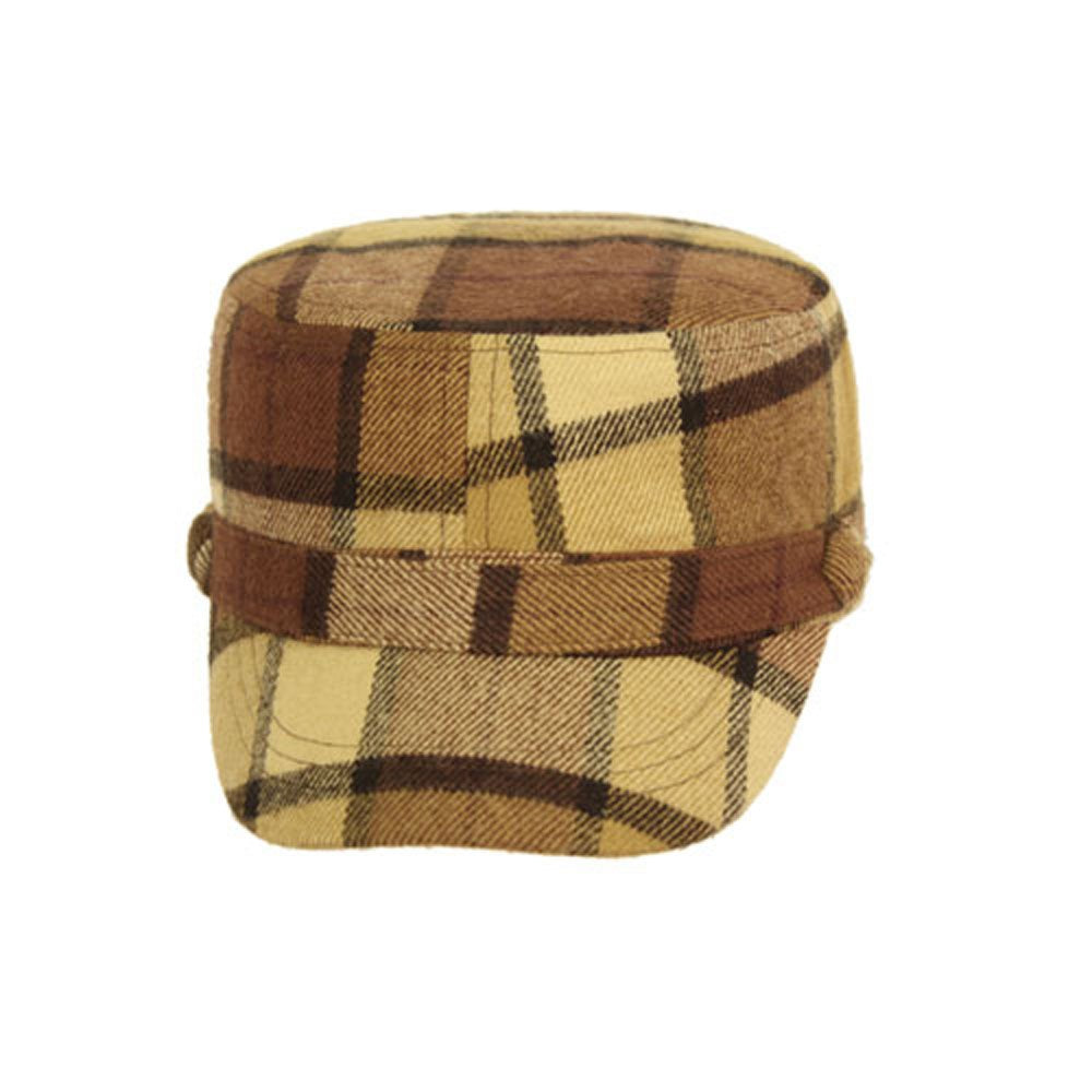 Military Cadet Hat - Woven Plaid Unisex Cap with Single Button for Outdoor, Hiking, and Casual Style