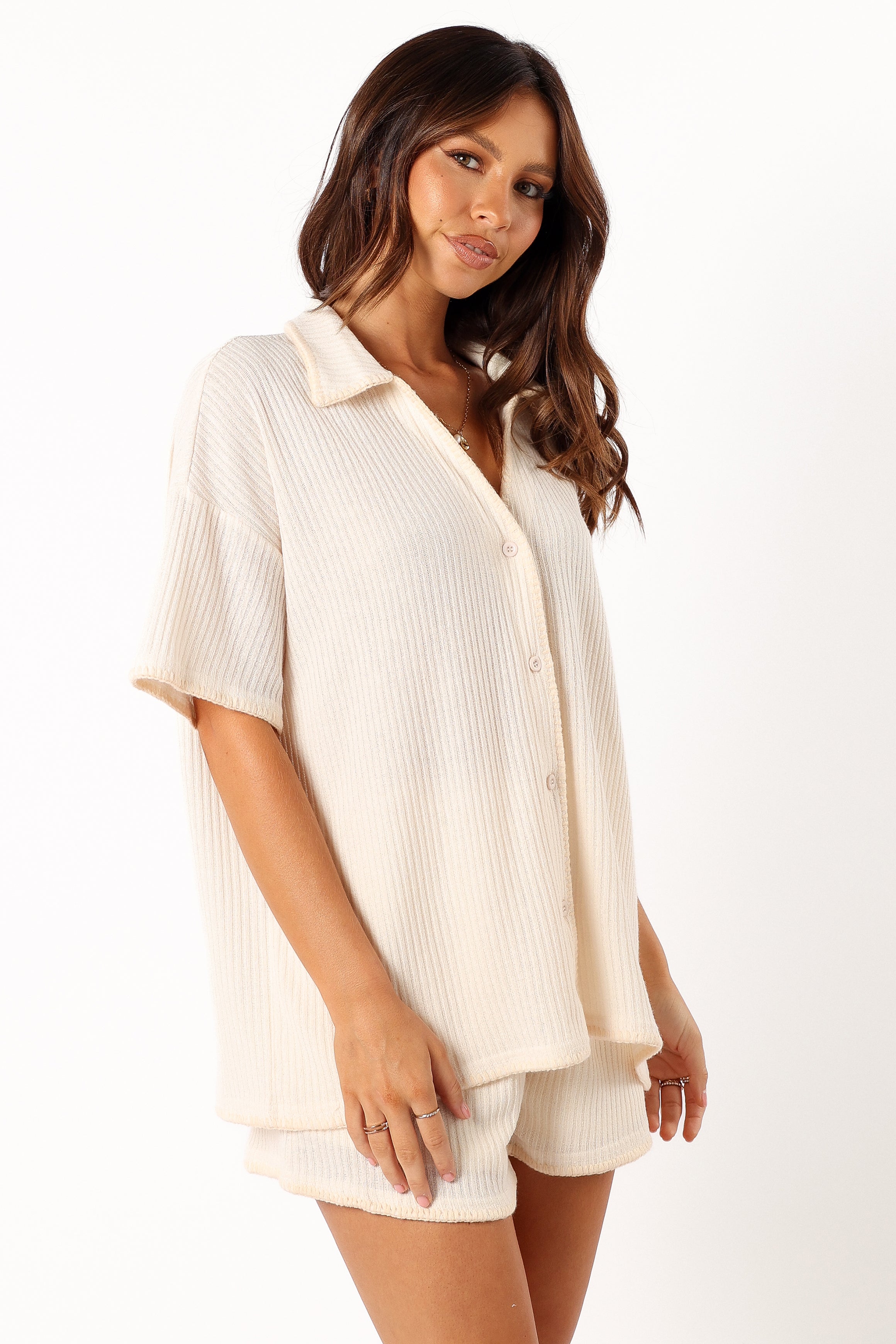 Bobby Knit Short Set for Women - Soft & Comfortable Beige Lounge Outfit - Perfect for Home, Travel & Relaxation